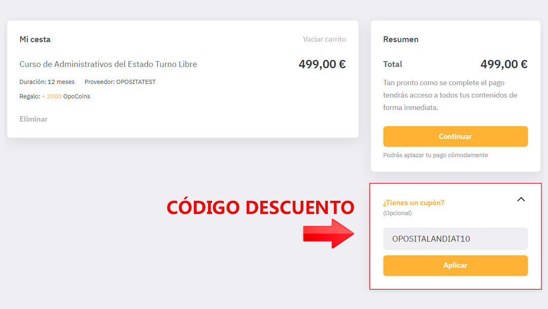 como usar el codigo promocional opositatest